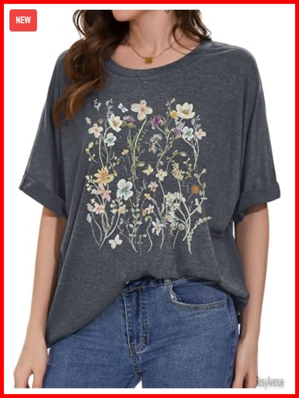 Women's Oversized Floral Graphic Tee Casual Short Sleeve Summer Top